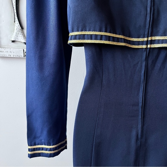 Vintage 80s Jessica Howard Military Flight Attendant Dynasty Navy Dress - Picture 9 of 12